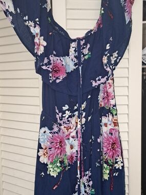 Davi & Dani Navy and Pink Floral Dress